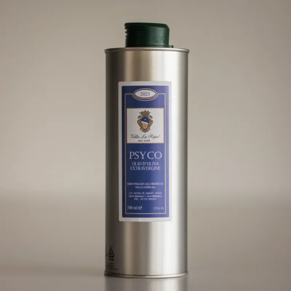 Italienisches Olivenöl Extra Vergine in Metallflasche.